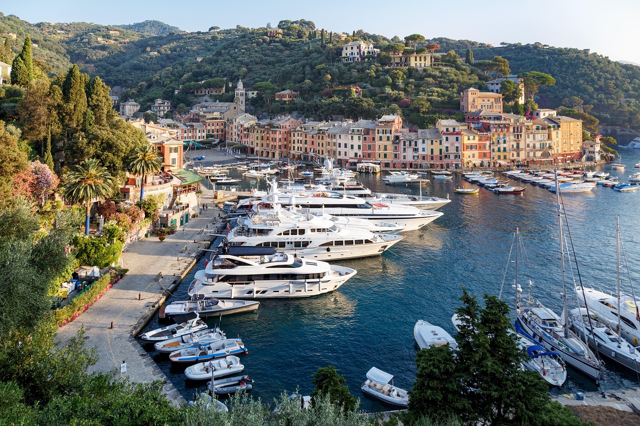 Portofino harbour with luxury yachts